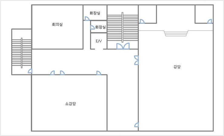 4층지도-사회교육실401,화장실,E/V,강당,소강당
